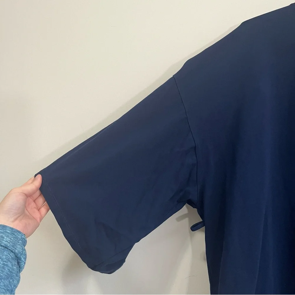 Storq Kimono Cardigan Maternity Sz 4 4X Navy Open Front Nursing Lounge (No Belt)